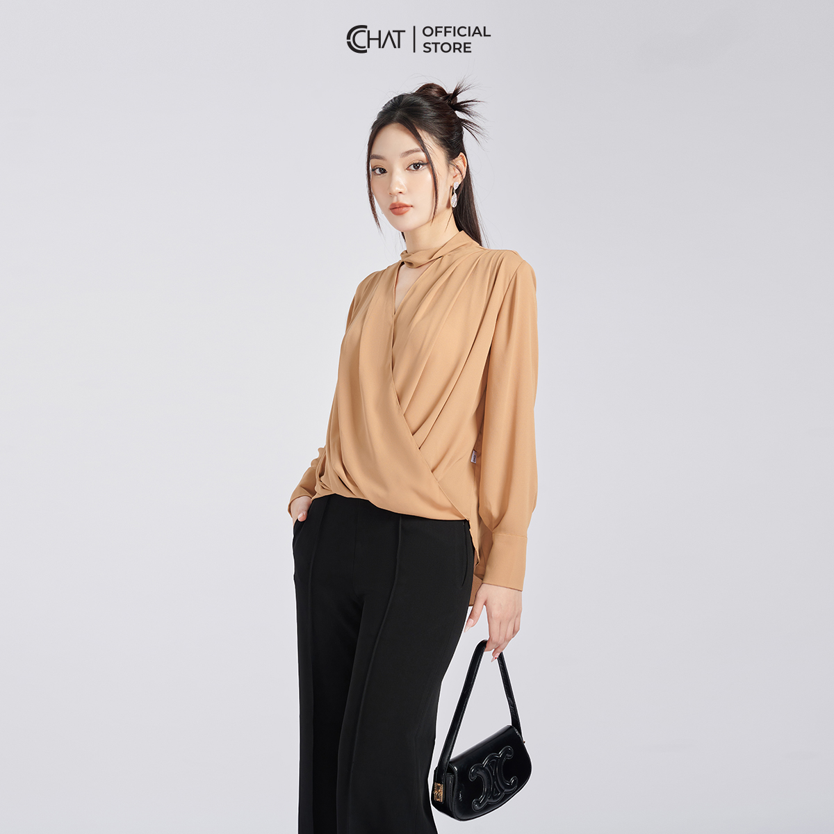 Áo Kiểu Nữ Cổ Xoắn Xếp Ly Bom Gấu Chất Voan Cao Cấp Mềm Nhẹ 53ADV2010ST