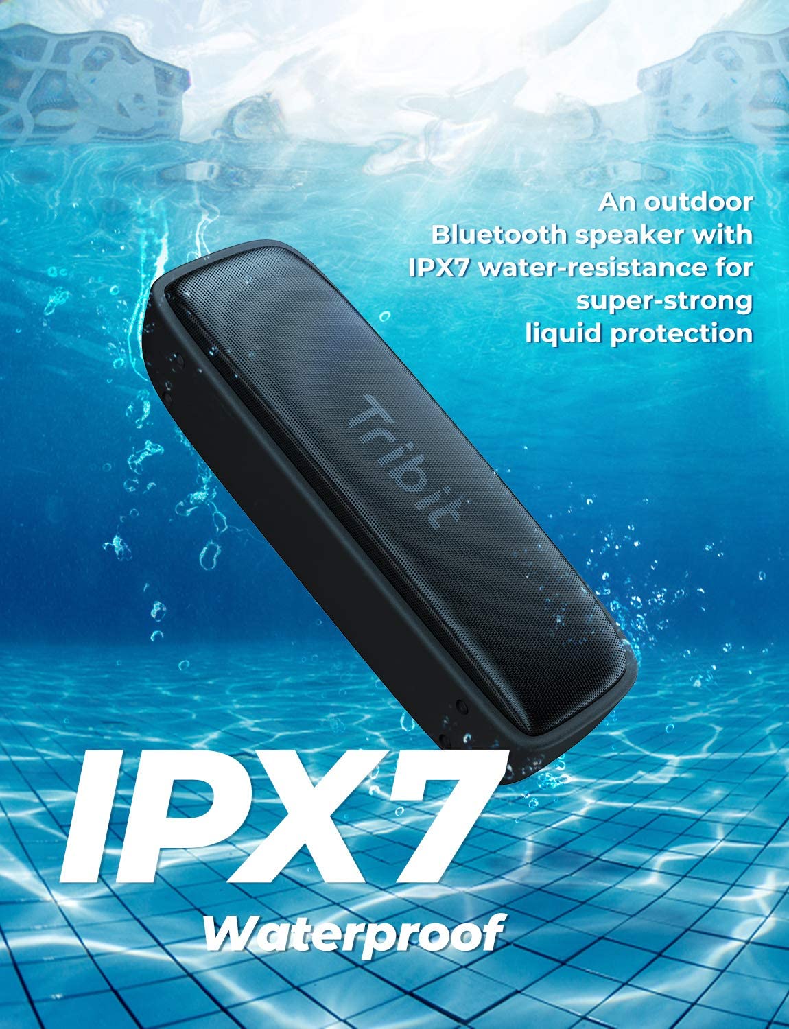 Loa Bluetooth di động Tribit Xsound Surf | chống nước IPX7, Pin 10 giờ, công suất 12W - Hàng chính hãng