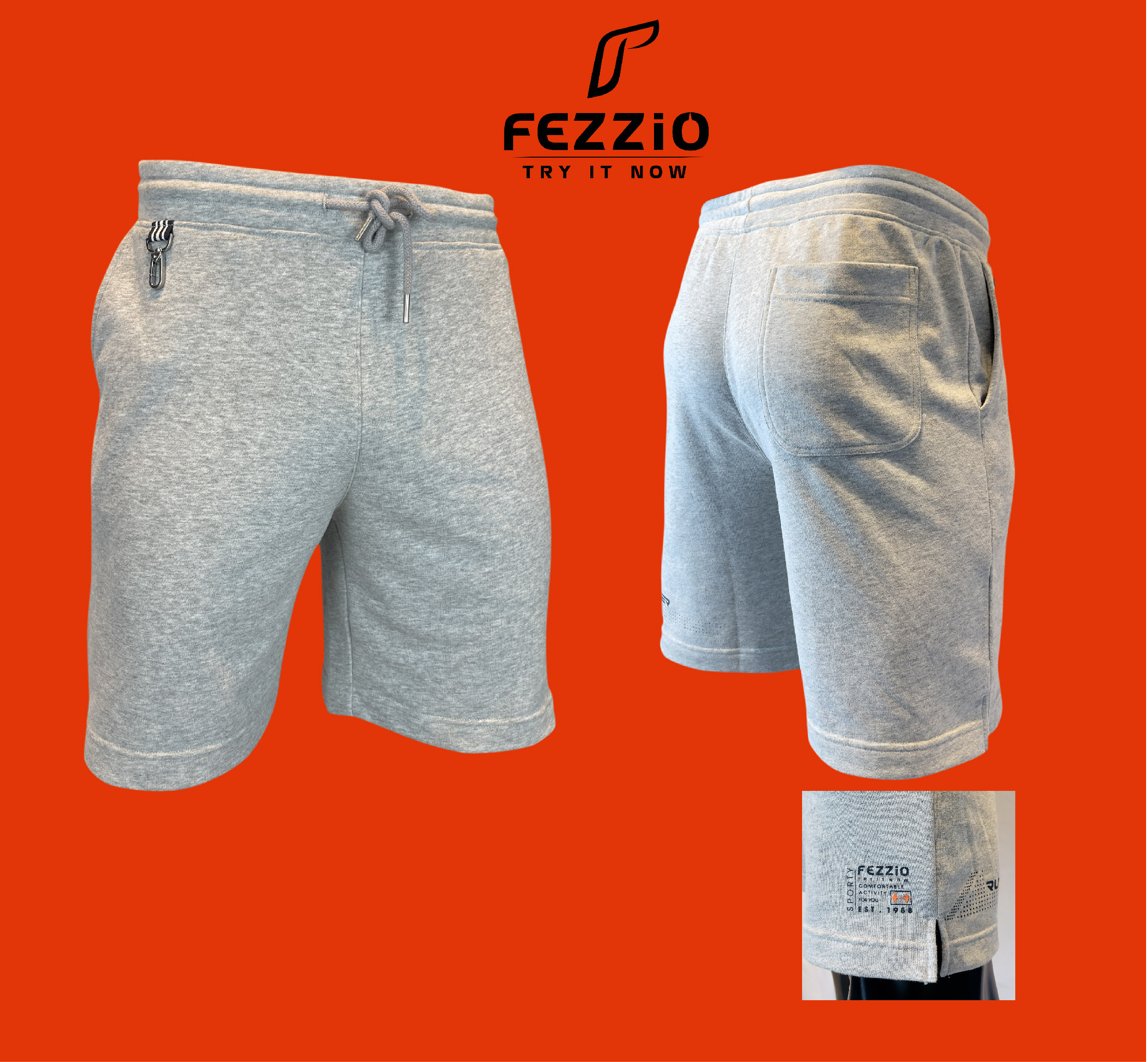 Quần short thể thao nam thun trên gối, quần short da cá thể thao nam 100% cotton thương hiệu Fezzio