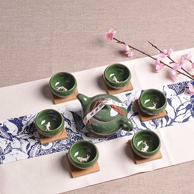 Bộ chén cá 3D hàng men gốm bóng