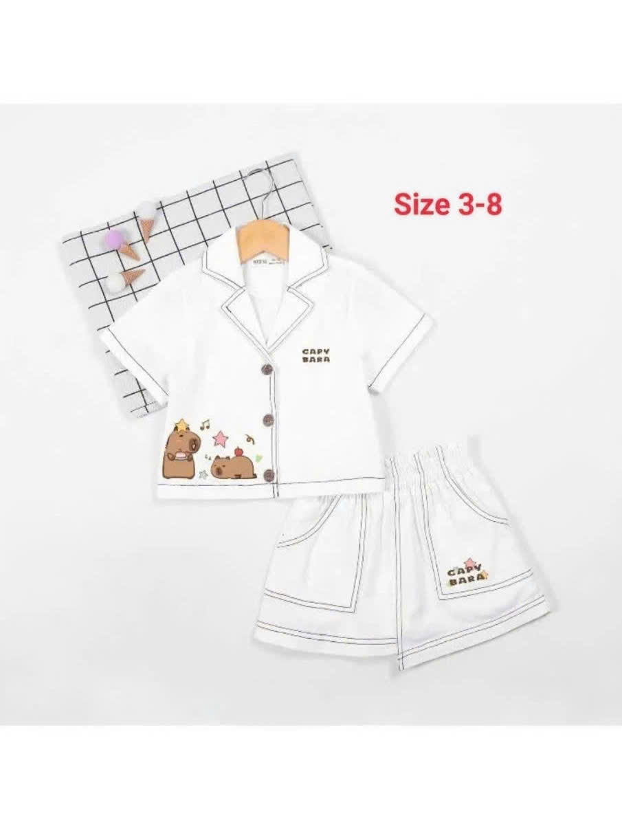 SET VEST BÉ GÁI IN HÌNH CAYBARA TỪ 12-45KG KÈM CHÂN VÁY LỆCH TÀ ĐÁNG YÊU CHO BÉ GÁI