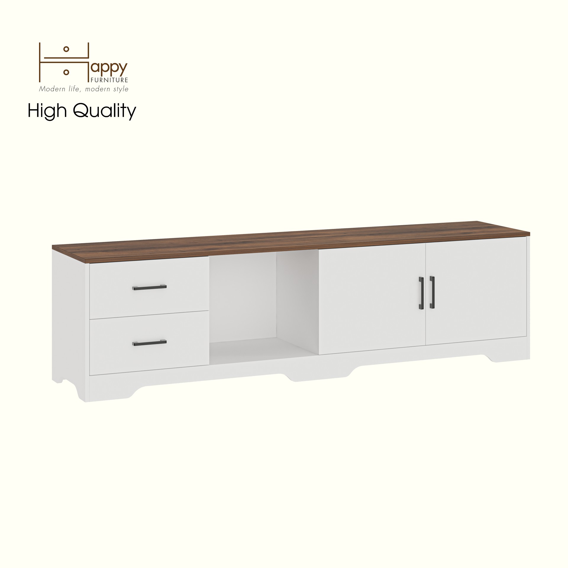 HAPPY FURNITURE , Kệ TV 2 cửa mở 2 ngăn kéo - SAFA , KTV_112 , 200cm x 45cm x 55cm DxRxC