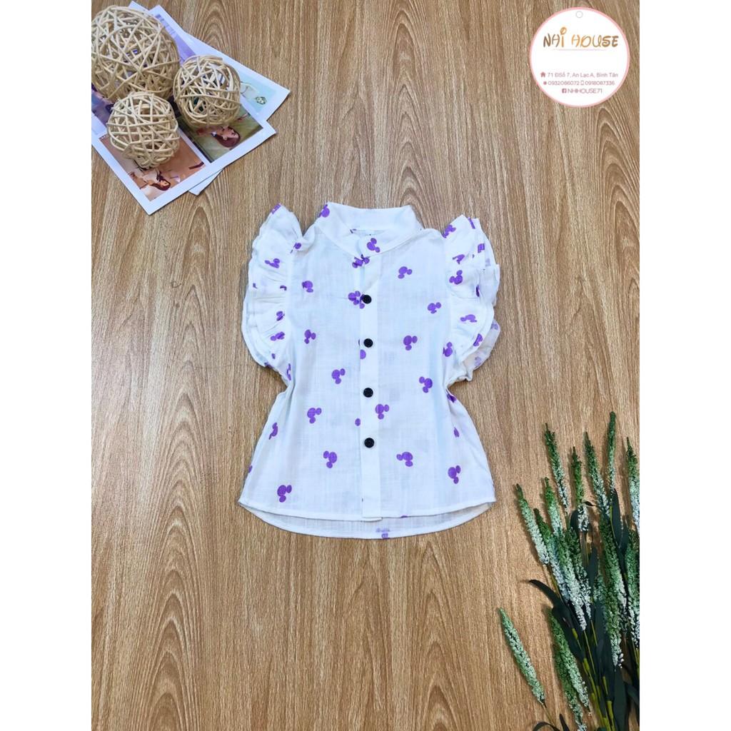 ÁO SƠ MI BÉ GÁI NHIHOUSE71 LINEN TAY CÁNH TIÊN HỌA TIẾT DỄ THƯƠNG