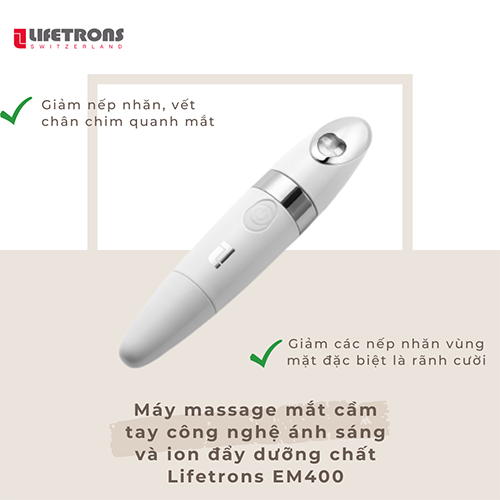 Máy massage mắt cầm tay công nghệ ánh sáng và ion đẩy dưỡng chất Lifetrons EM400 chống lão hoá, giảm nhăn rãnh cười