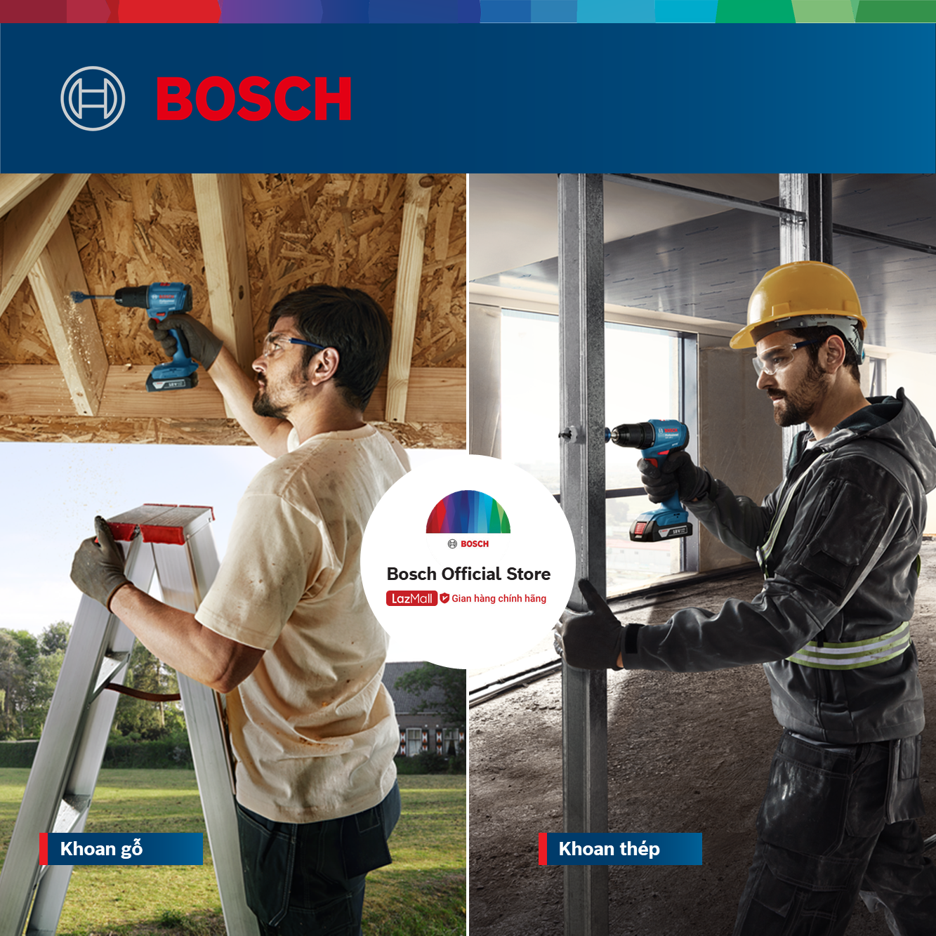 Máy khoan vặn vít dùng pin Bosch GSR 185-LI và Phụ kiện