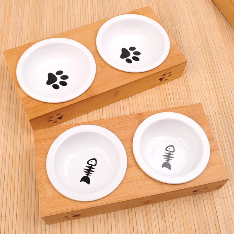 Bát ăn gỗ tre cho mèo