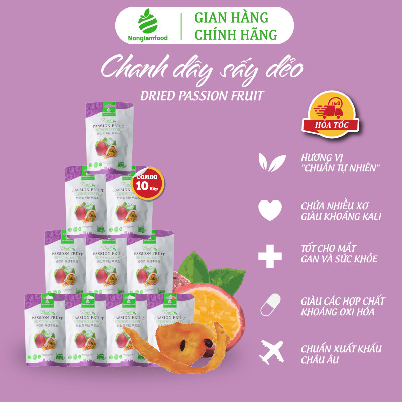 Combo 10 túi Chanh Dây sấy dẻo Nonglamfood 45g | Healthy Snack | Ăn vặt văn phòng | Trái cây sấy dẻo tốt cho sức khỏe