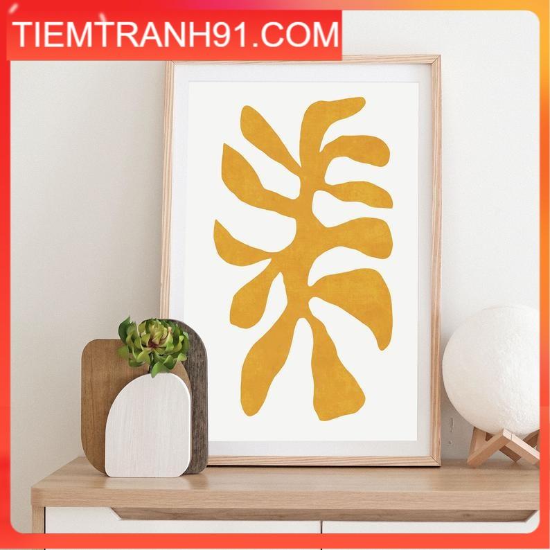 Tranh Canvas Cao Cấp Tranh hoa trừu tượng màu vàng mù tạt, nghệ thuật treo tường lấy cảm hứng từ Matisse