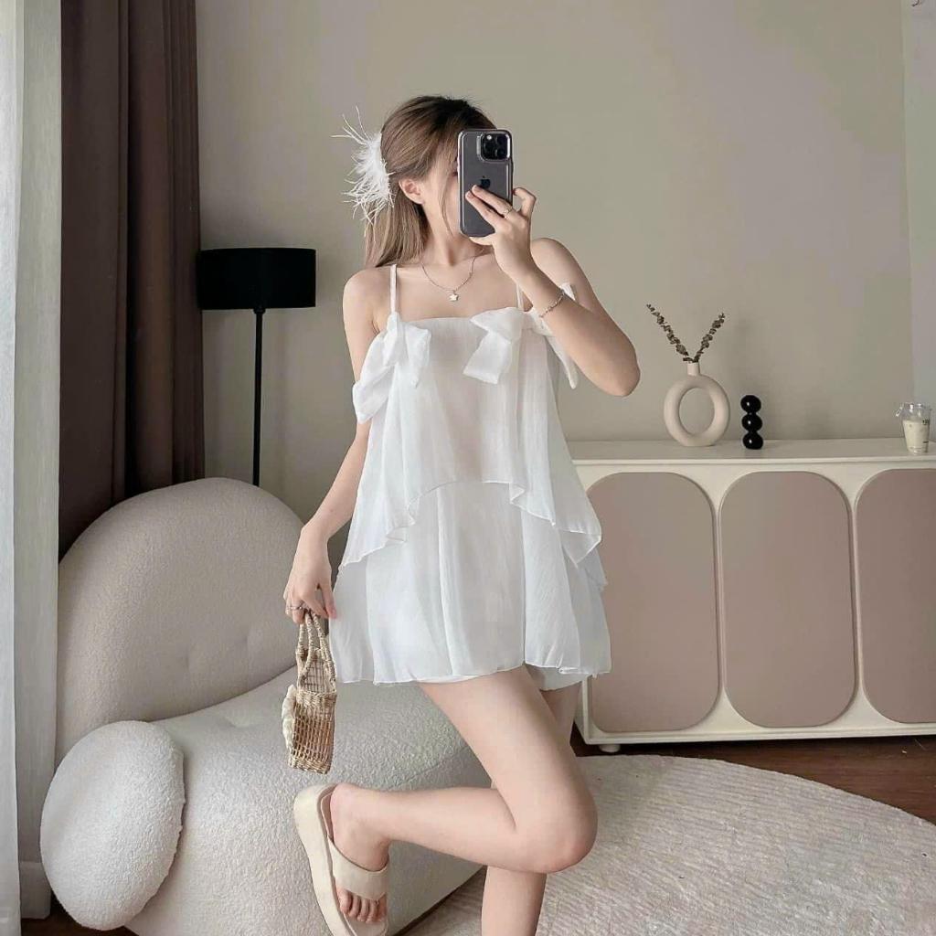 Sét bộ áo 2s bèo tầng đính nơ kèm quần ngắn