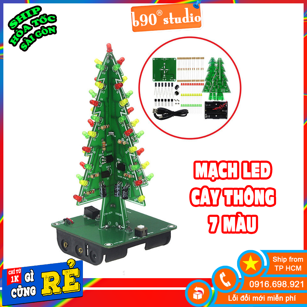 Cây Thông Noel Bảng Mạch Đèn LED PCB 7 Màu Tự Lắp Ráp