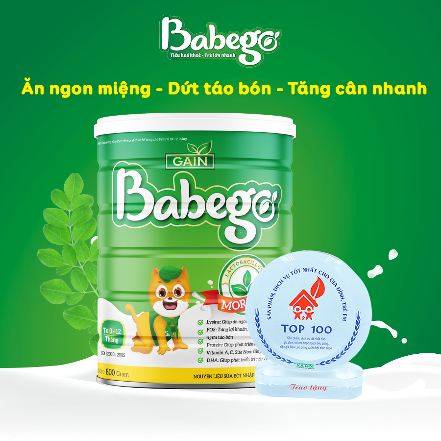 Sữa mát tăng cân, cải thiện biếng ăn và táo bón Babego từ 0 - 12 tháng, 800G