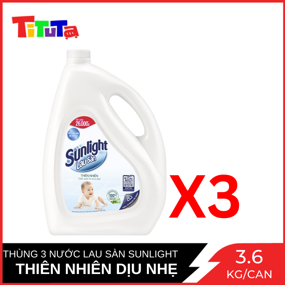 Thùng 3 Can Nước Lau Sàn Sunlight Hương Hoa Thiên Nhiên 3.6kg x3