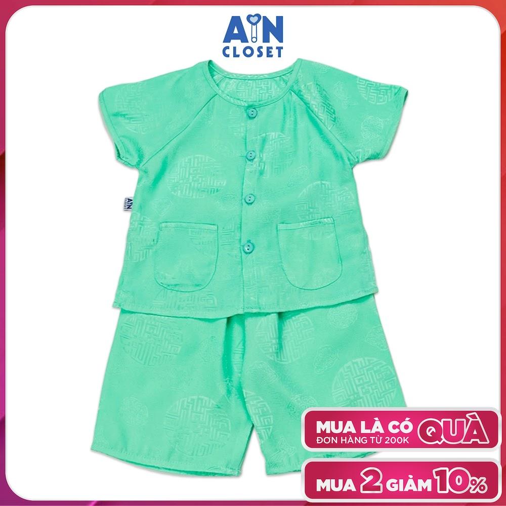 Bộ quần áo bà ba lửng unisex cho bé hoa văn Cổ Trang gấm Xanh ngọc - AICDBTIHEI1A - AIN Closet