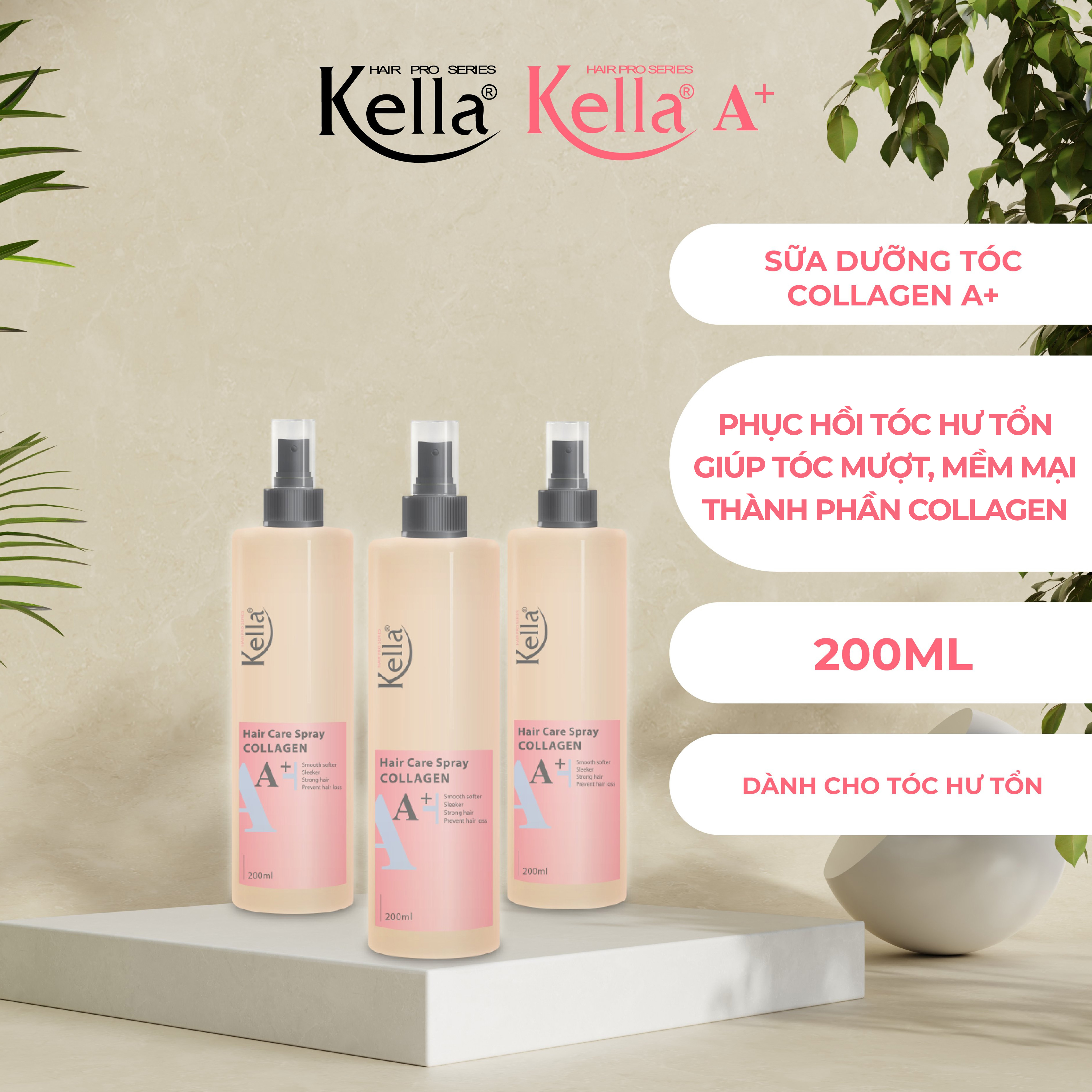 Xịt dưỡng tóc Collagen Kella A+ (Chai 200ml)