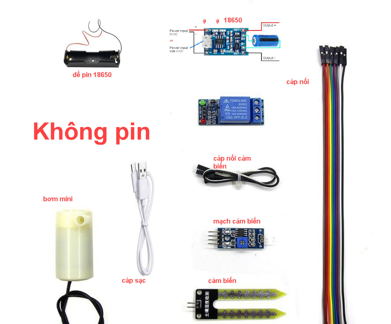 Bộ DIY Máy Bơm Tưới Cây Tự Động Sử Dụng Cảm Biến Độ Ẩm Đất ráp sẵn chưa kèm pin 18650