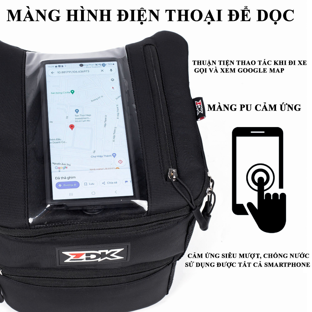 Túi để điện thoạiZDK2 treo đầu xe máy siêu xịn xò tiện dụng cho Shiper Grap