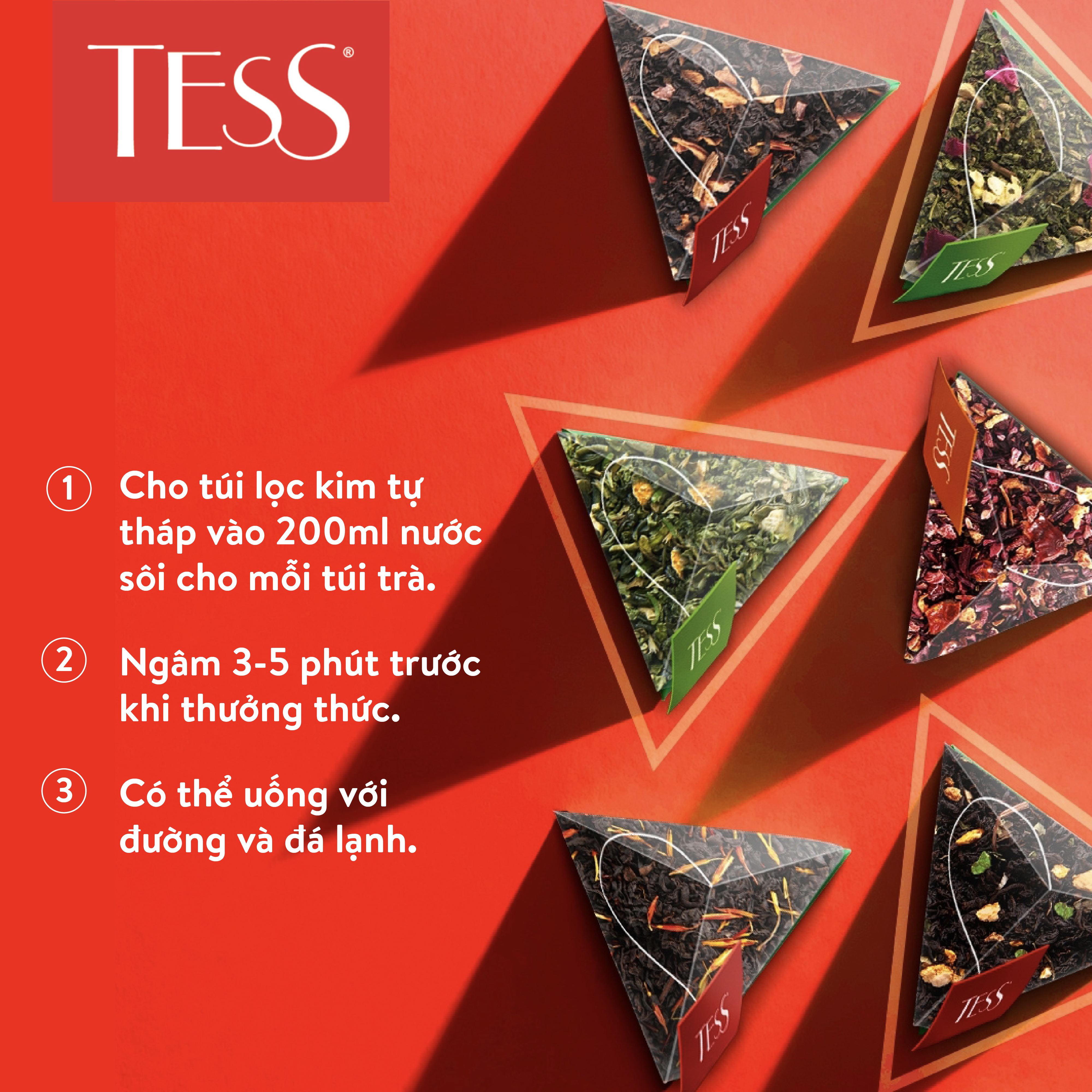 Set 3 hộp trà Tess Tropical Tea vị quả mọng nhiệt đới 20 gói/hộp