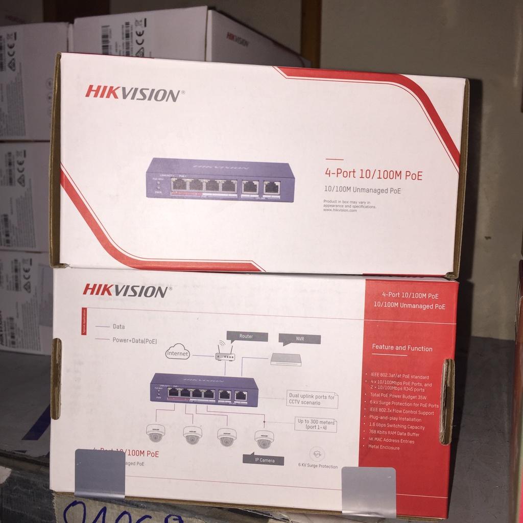 Switch Mạng Thông Minh 4 Cổng PoE HIKVISION.chuẩn IEEE 802.3af/at,Chống sét 6KV,Vỏ kim loại,khoảng cách Tối đa 300m - Hàng Chính Hãng