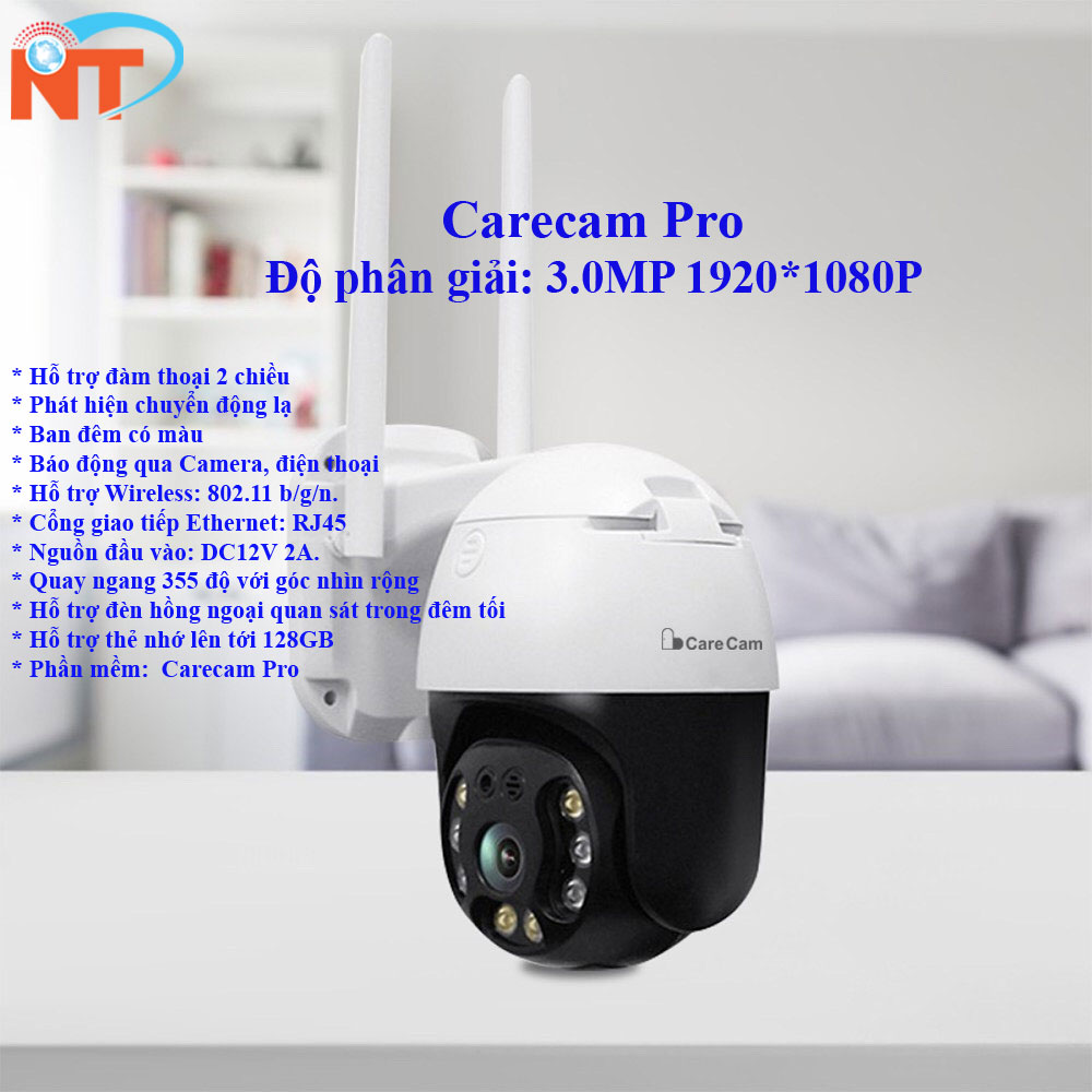 Camera Ip Wifi Ngoài Trời CareCam CC8031 Xoay 360 Độ 3.0MP Full HD 1536P - Hàng Chính Hãng