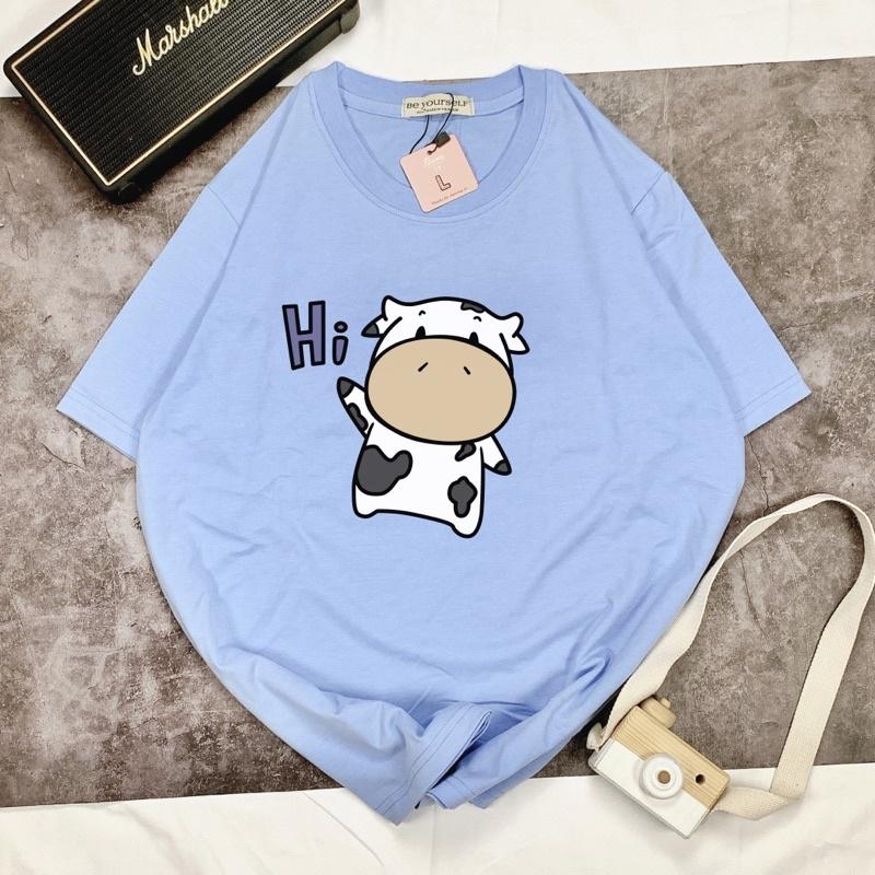 Áo Thun Tay Ngắn UNISEX in Decal CON BÒ HI - Hình chụp thật