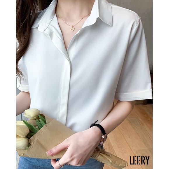 Áo sơ mi nữ công sở đẹp form rộng kiểu tay lỡ Hàn Quốc vải lụa cao cấp màu Đen Trắng Be Xanh form rộng LEERY S.M-02