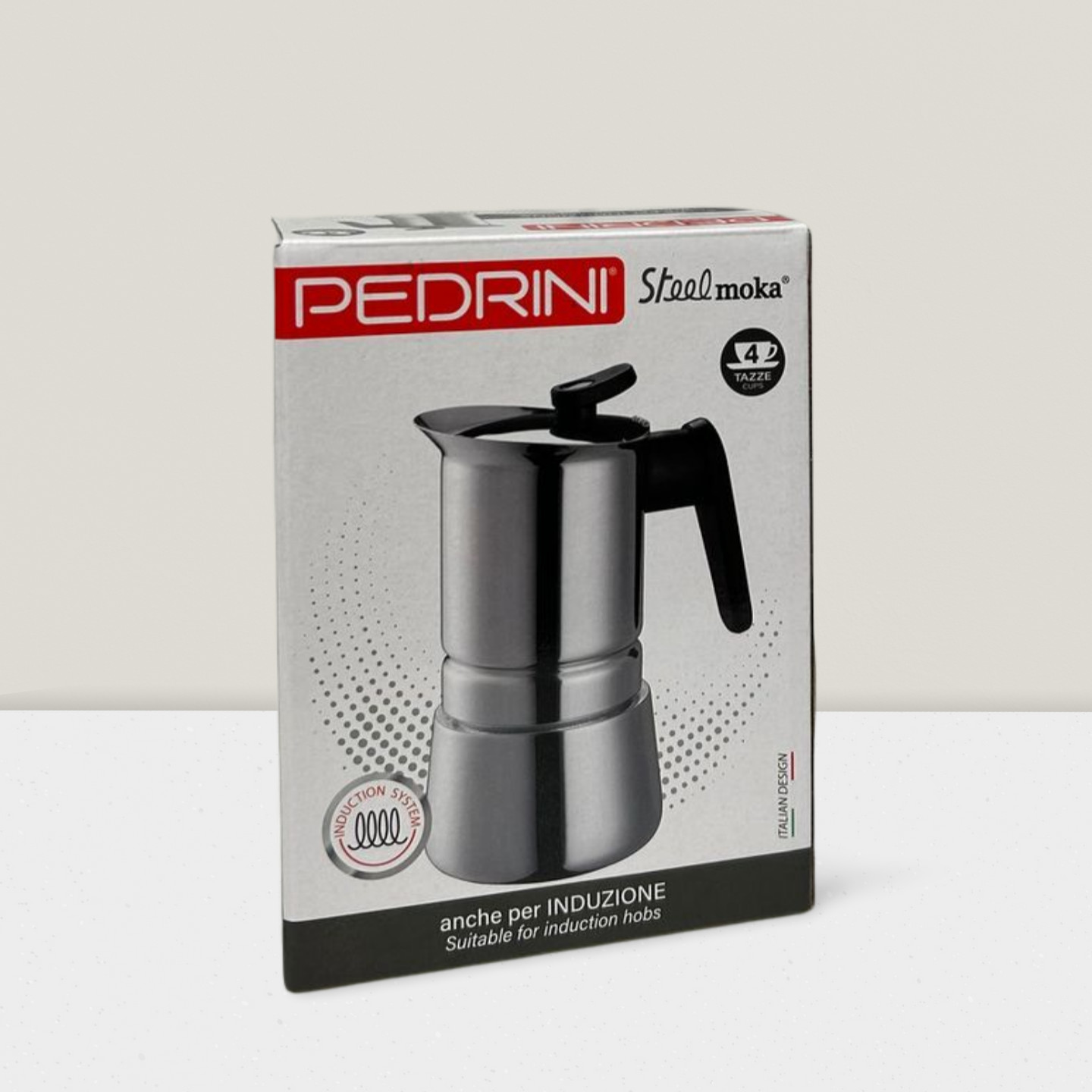 Ấm pha cà phê PEDRINI Steel Moka Induction - Stainless steel 18/10 - 4 cup/ 6 cup - Sử dụng được cho bếp từ.