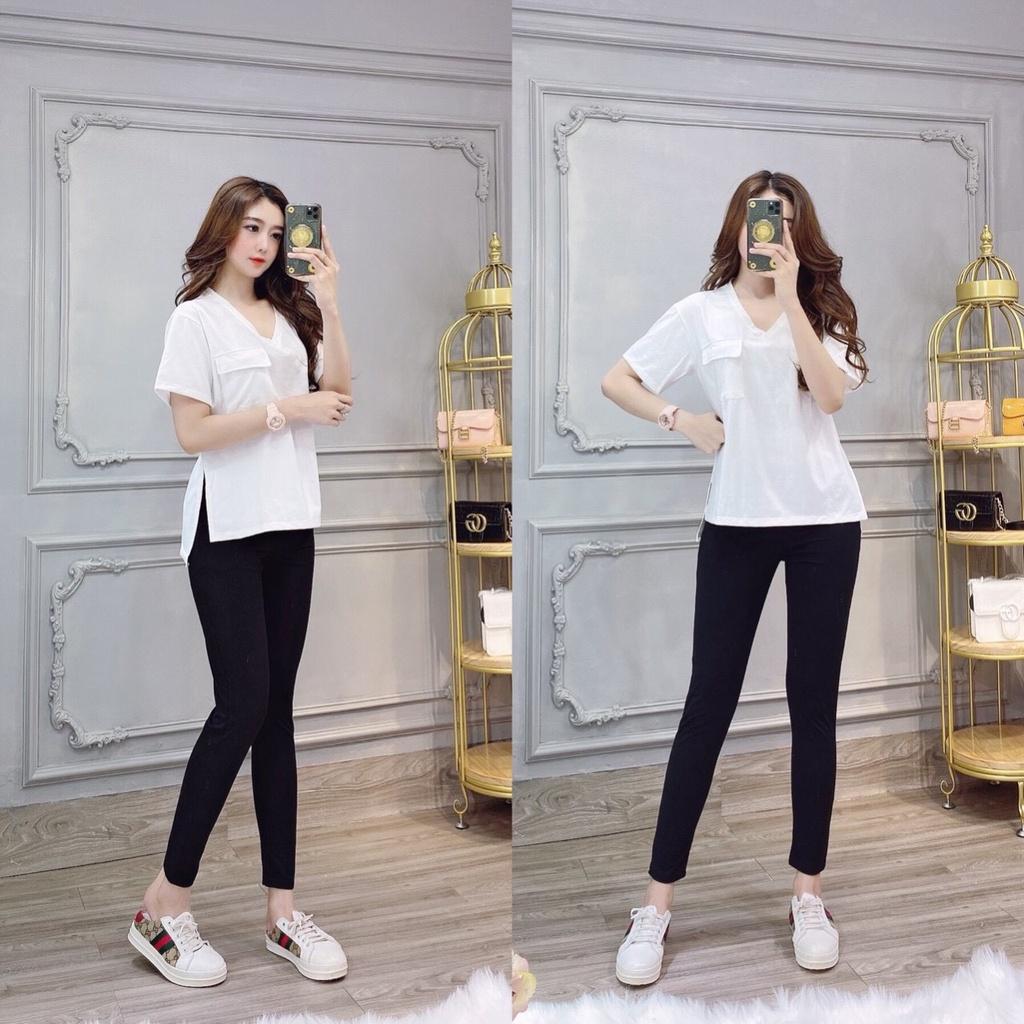 Đồ bộ thun cotton mặc nhà cổ tim túi xẻ tà-HT47