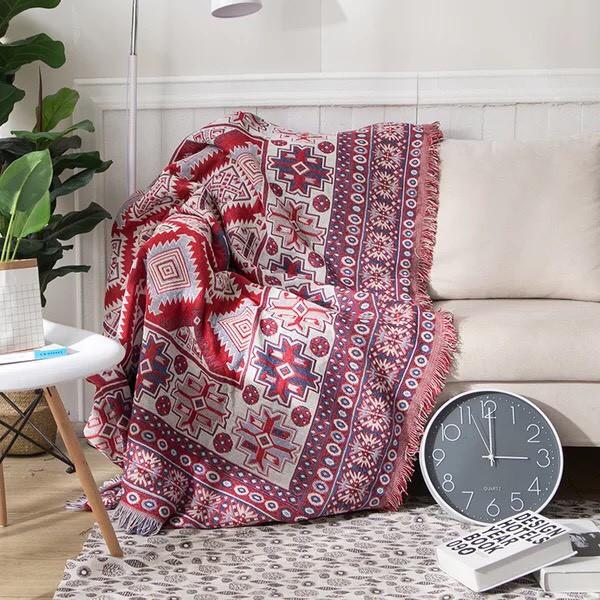 Thảm Sofa vintage, Thảm Trang Trí Thổ Cẩm Đỏ 180x230cm