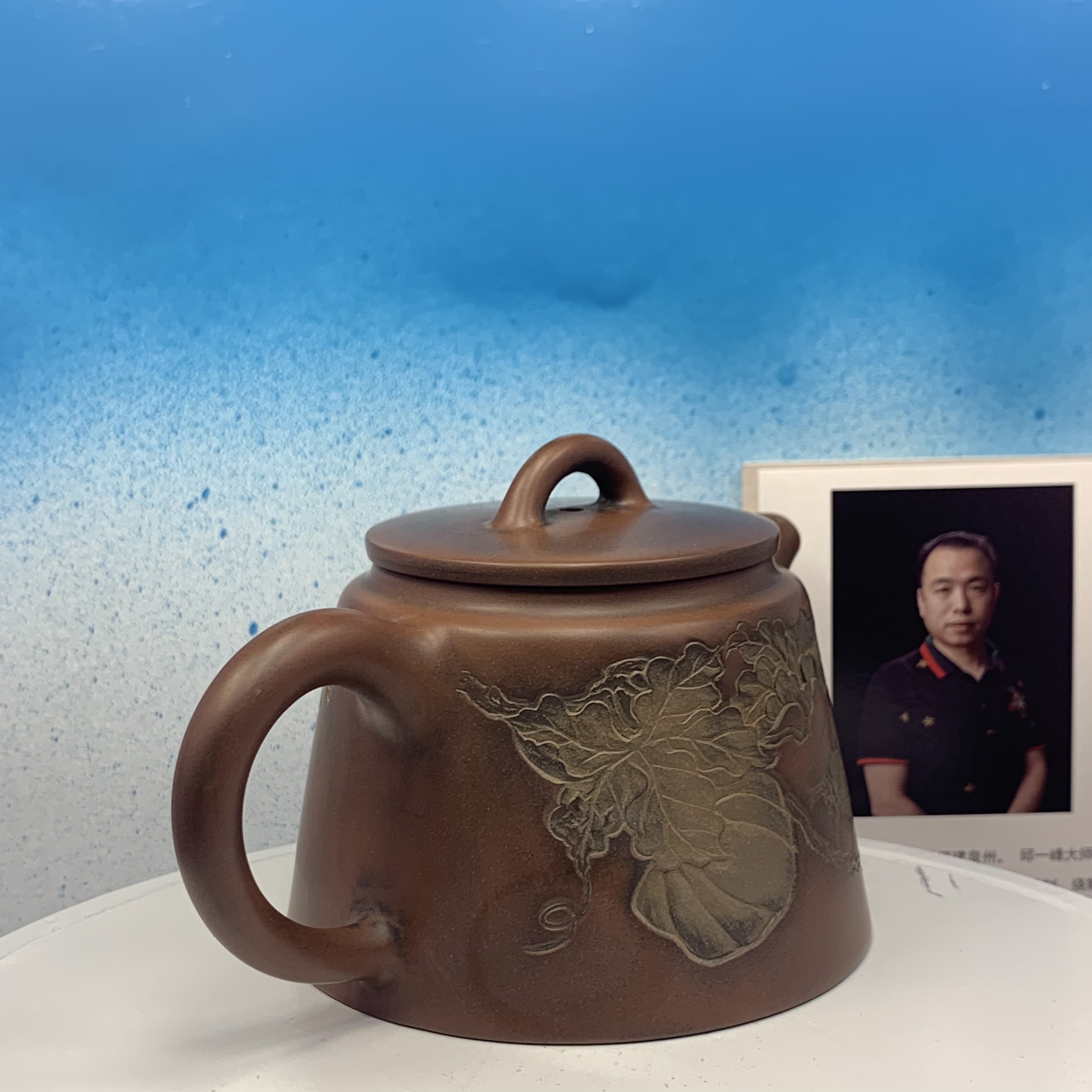 Ấm trà tĩnh lan nhất vị thiền trà, gốm thô nguyên bản, nê hưng khâm châu, chế tác thủ công, hoạ tiết khắc tay