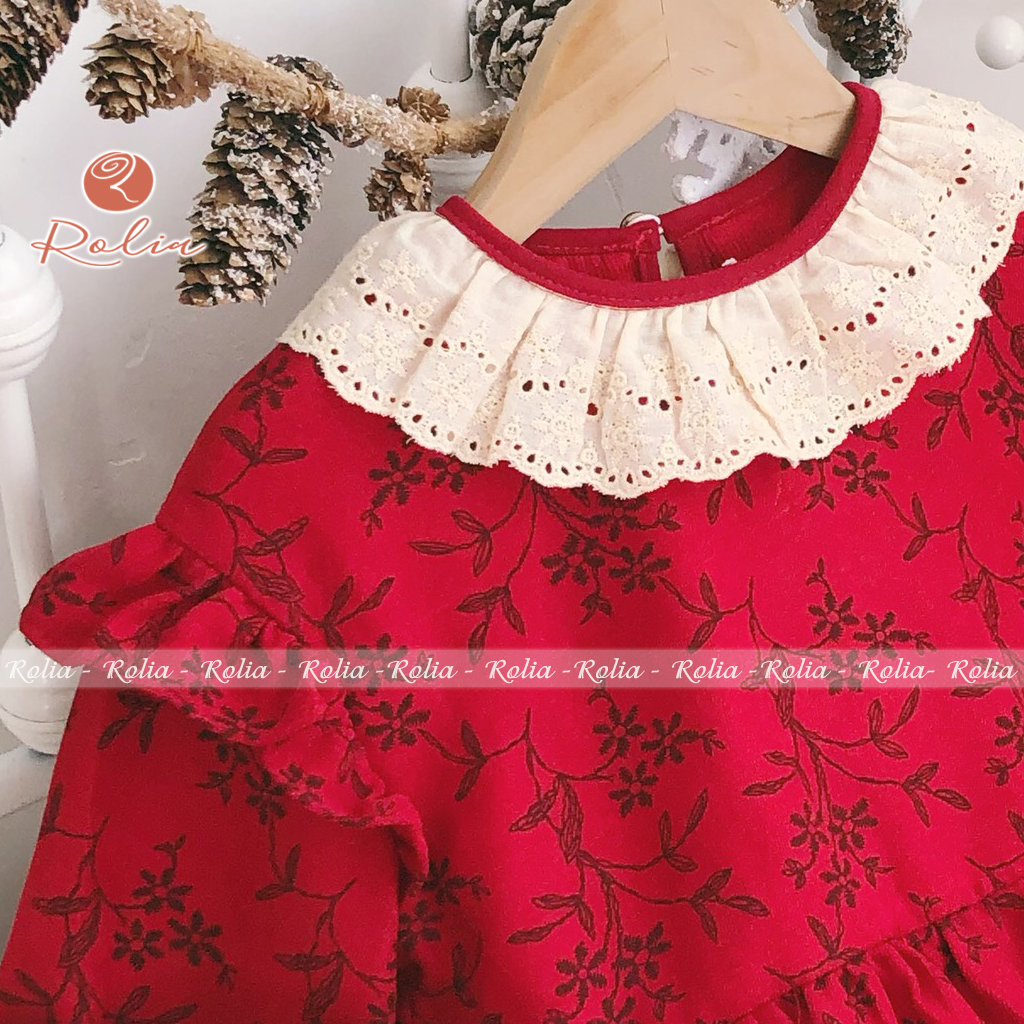 Váy nhung hoa nhí ROLIA chất nhung in hoa mặc tết cho bé gái từ 9-42kg - V48