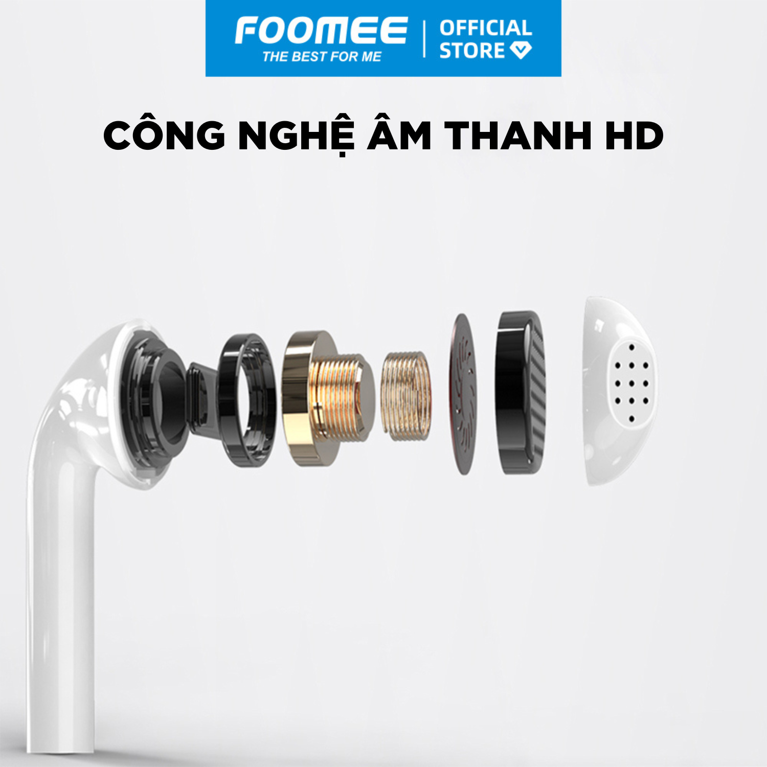 Tai Nghe Có Dây Chống Ồn FOOMEE QA05 - Tích Hợp Micrô Tiện Lợi - Màu Trắng - Hàng Chính Hãng