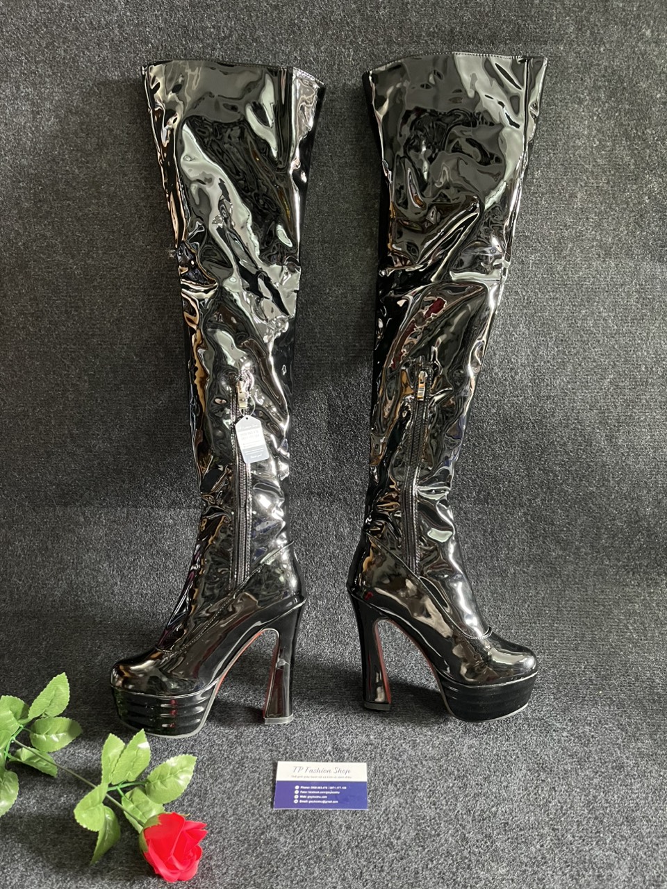 Boot đùi nữ da bóng gót vuông 13cm SÀNH ĐIỆU GCC11301
