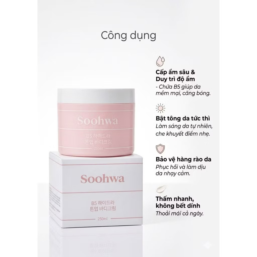 Kem body SOOHWA B5 Hydra Tone Up Body Cream, 250ml Hàn Quốc hạn 2029
