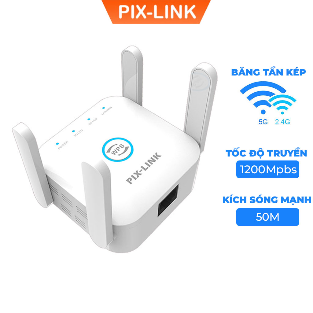 Bộ kích sóng Wifi 5G PIX-LINK LV- AC24 Pro Tần Số Kép AC 1200 Mở Rộng Vùng Phủ Sóng Thêm 50m cực Khỏe - Hàng Chính Hãng