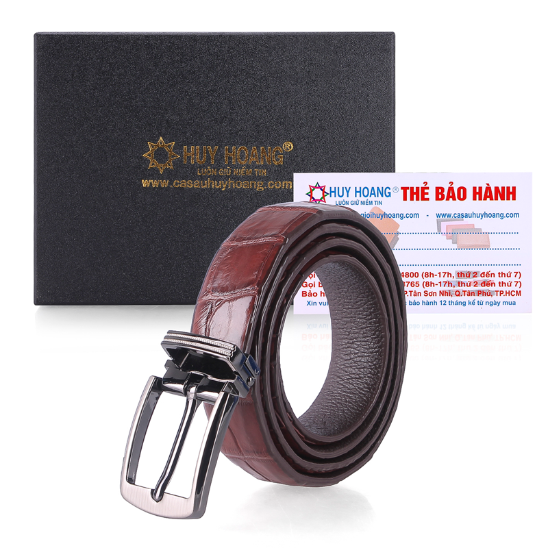 Thắt Lưng Nữ Da Cá Sấu Nguyên Con Bụng Huy Hoàng HT5217 - Nâu Đất