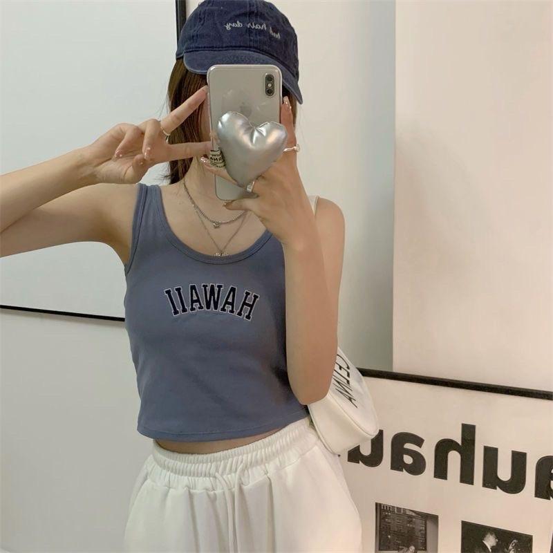 Áo ba lỗ chữ Hawaii có đệm mút liền áo, dáng croptop Tank Top, chất thun tăm cogiãn, nhiều màu để lựa chọn. Nữ Women Cotton Dáng Ngắn