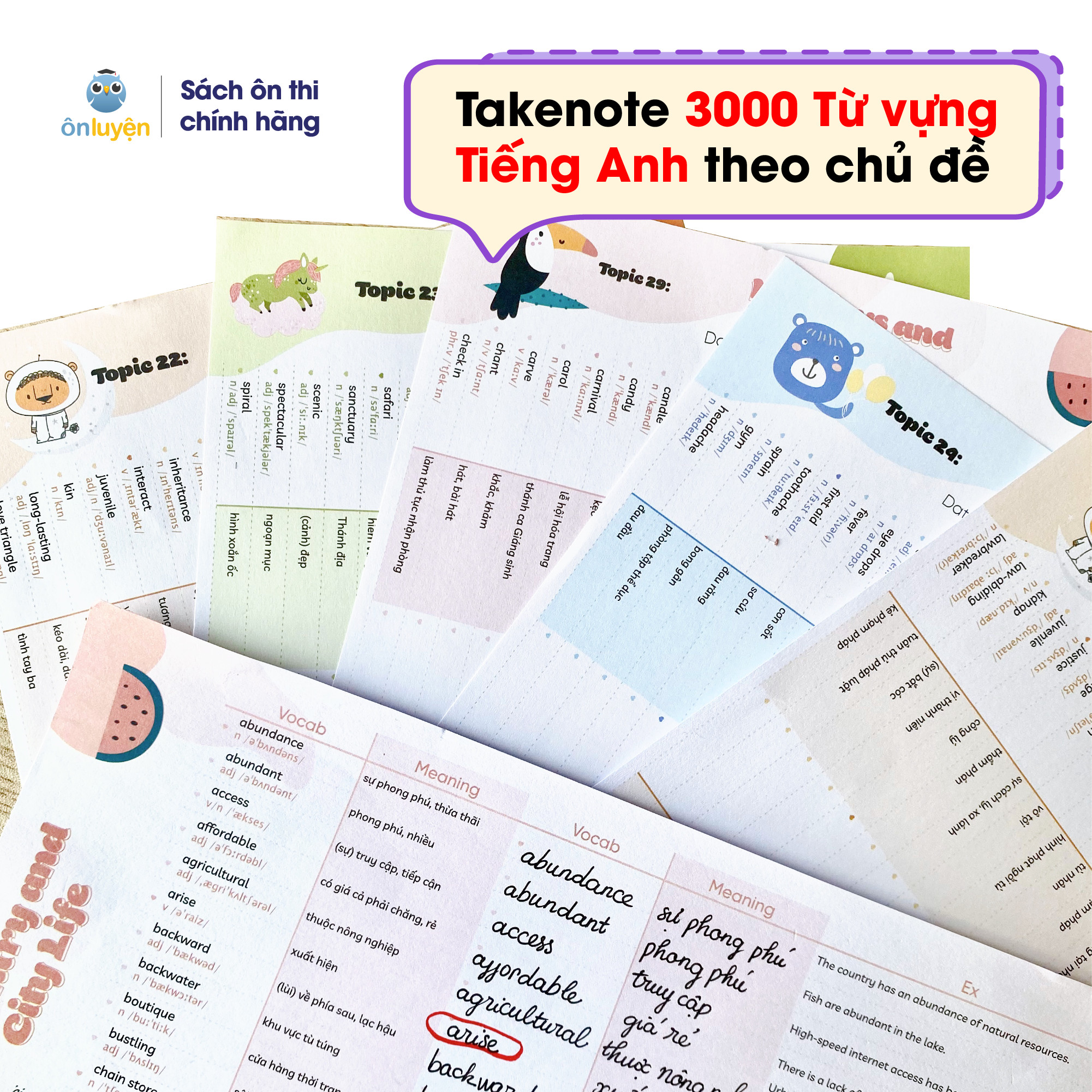 Set 150 tờ TAKENOTE 3000 từ vựng Tiếng Anh theo chủ đề thông dụng nhất - Nhà sách Ôn luyện