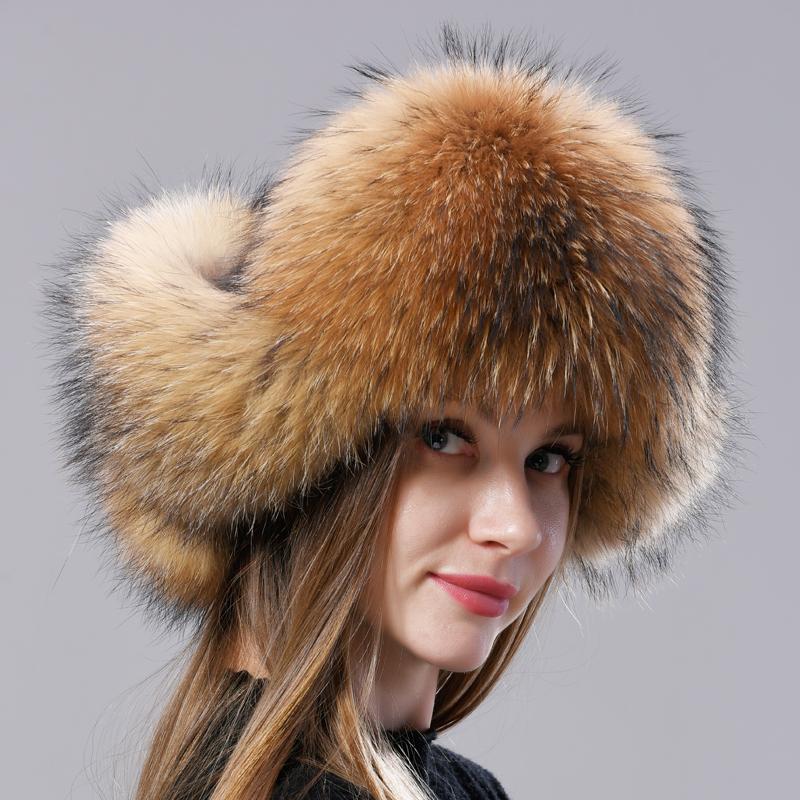 Tự Nhiên Cáo Lông Hàng Không Nga Nón Tai Ushanka Nữ Mùa Đông Ấm Lông Tơ Nữ Thời Trang Đuôi Nắp Thật Thời Trang Lông Thú nón