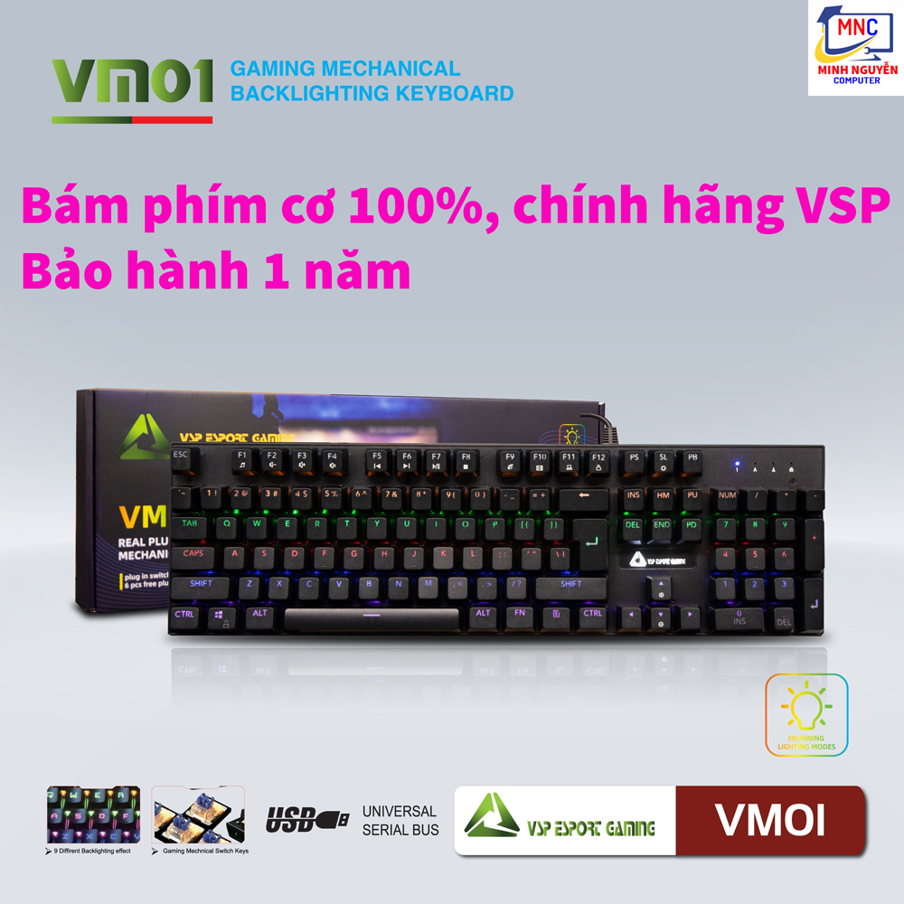 Bàn phím Cơ VSP Esport VM01, Bàn phím máy tính cơ cho game thủ - Hàng Chính Hãng