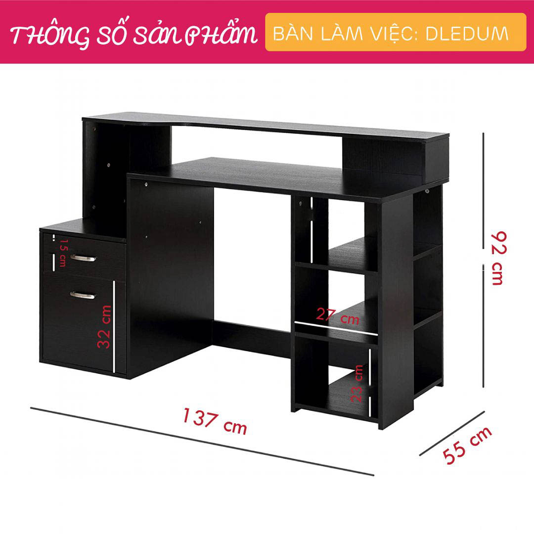 Bàn làm việc, bàn học gỗ hiện đại SMLIFE Dledum  | Gỗ MDF dày 17mm chống ẩm | D137xR55xC92cm