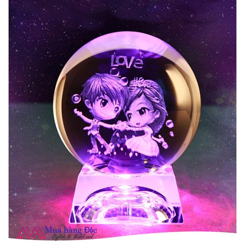 Bộ Quà Tặng Quả Cầu Pha Lê 3D LED Tình Yêu LOVE 6CM
