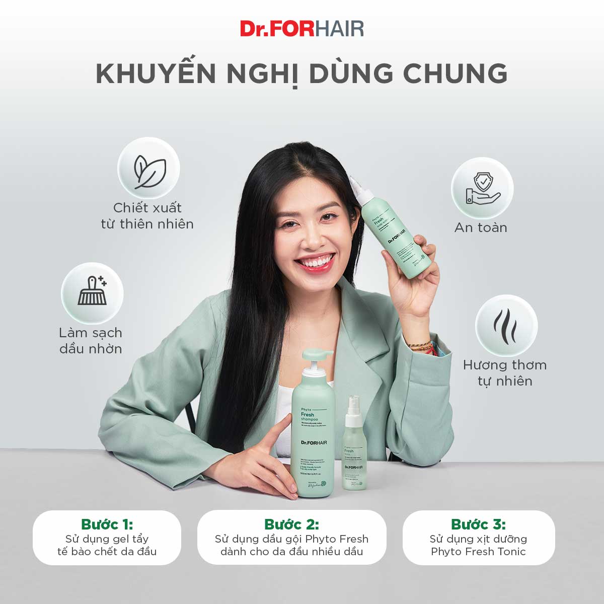 Tinh chất xịt dưỡng tóc cho tóc bết giảm dầu nhờn và mùi hôi da đầu Dr.FORHAIR Phyto Fresh Tonic 100ml