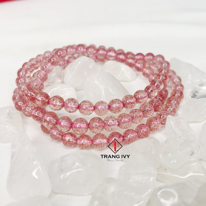 Chuỗi Vòng Tay Thạch Anh Dâu Tây hống Quấn 3 Vòng