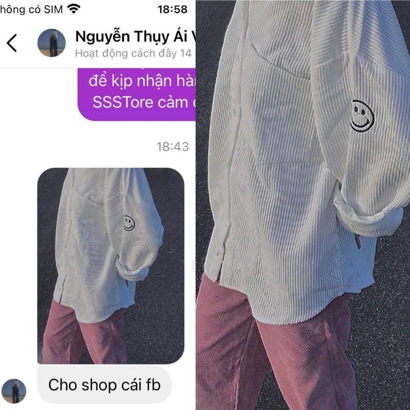 Áo sơ mi nhung mặt cười ảnh thật Ulzzang