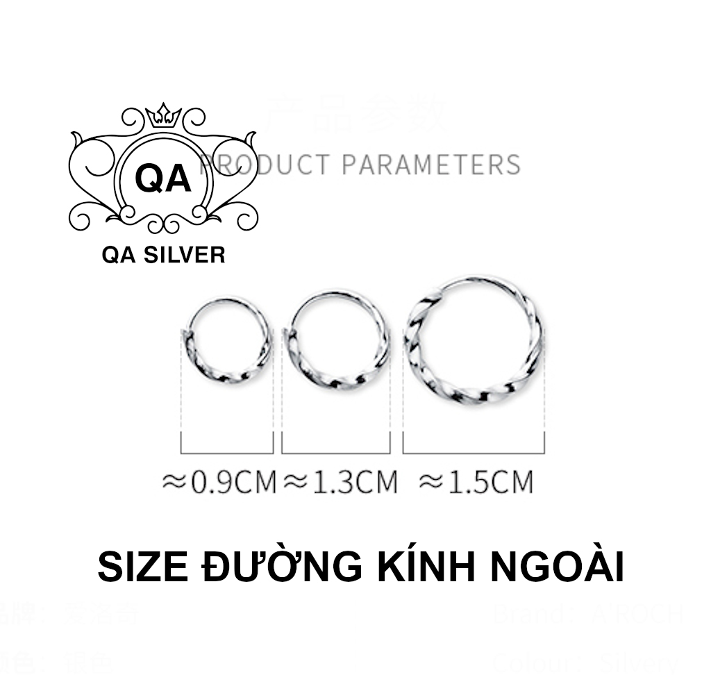 Khuyên tai bạc 925 tròn xoắn vặn bông nam nữ vòng S925 TWIST Silver Earrings QA SILVER EA210209