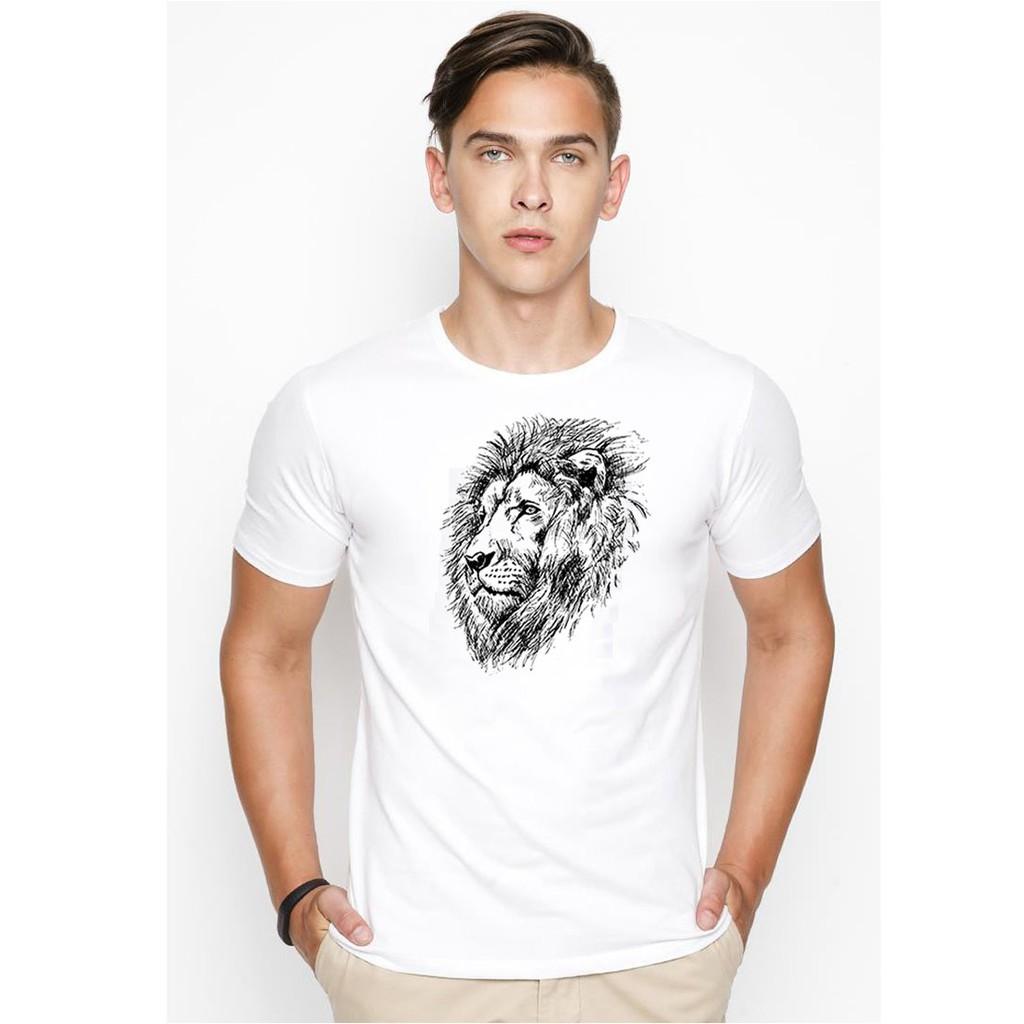 Áo thun nam in hình sư tử và người vải dày mịn TEE19S31