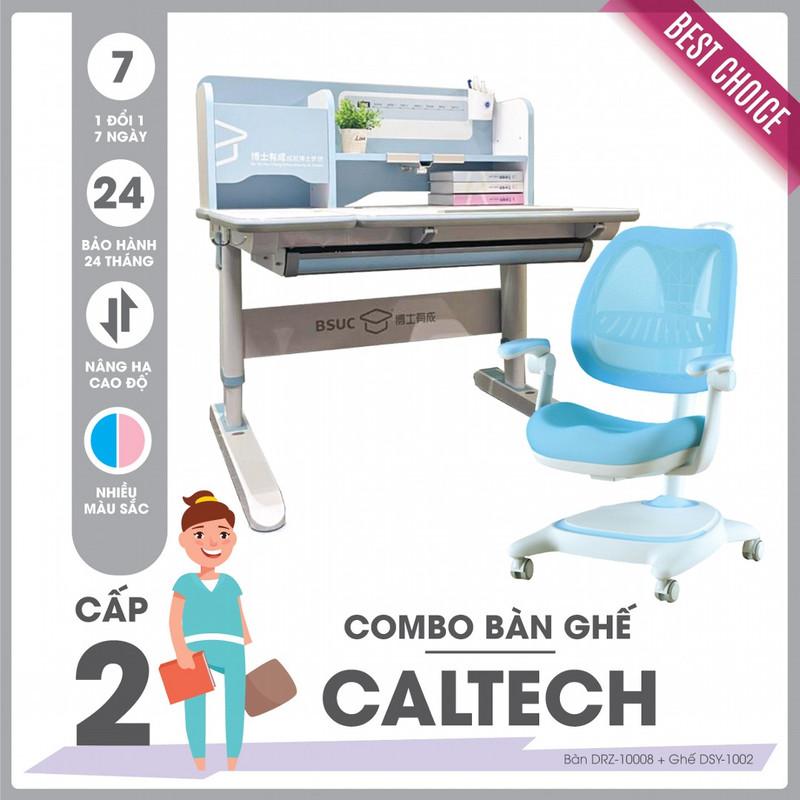 Bộ bàn ghế học sinh cấp 2 SMLIFE CALTECH - Xanh | Bàn: 100cm x 68cm x 53-78cm (mặt bàn nâng hạ) | Ghế: D46 x R46cm x C78-100cm.