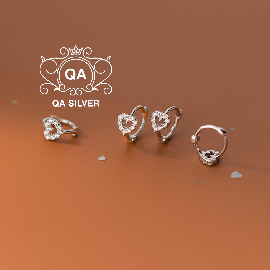 Khuyên tai bạc 925 tròn trái tim bông đính đá kẹp sát vành S925 HEART Silver Earrings QA SILVER EA220607