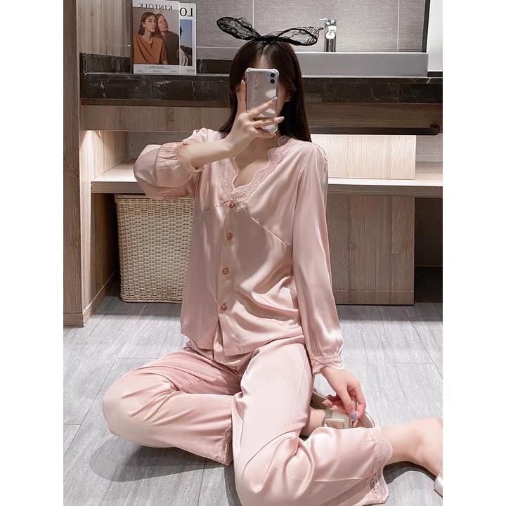 Bô Ngủ Lụa Ren Viền Hàng Quảng Châu - Pyjama Kèm Ảnh Thật