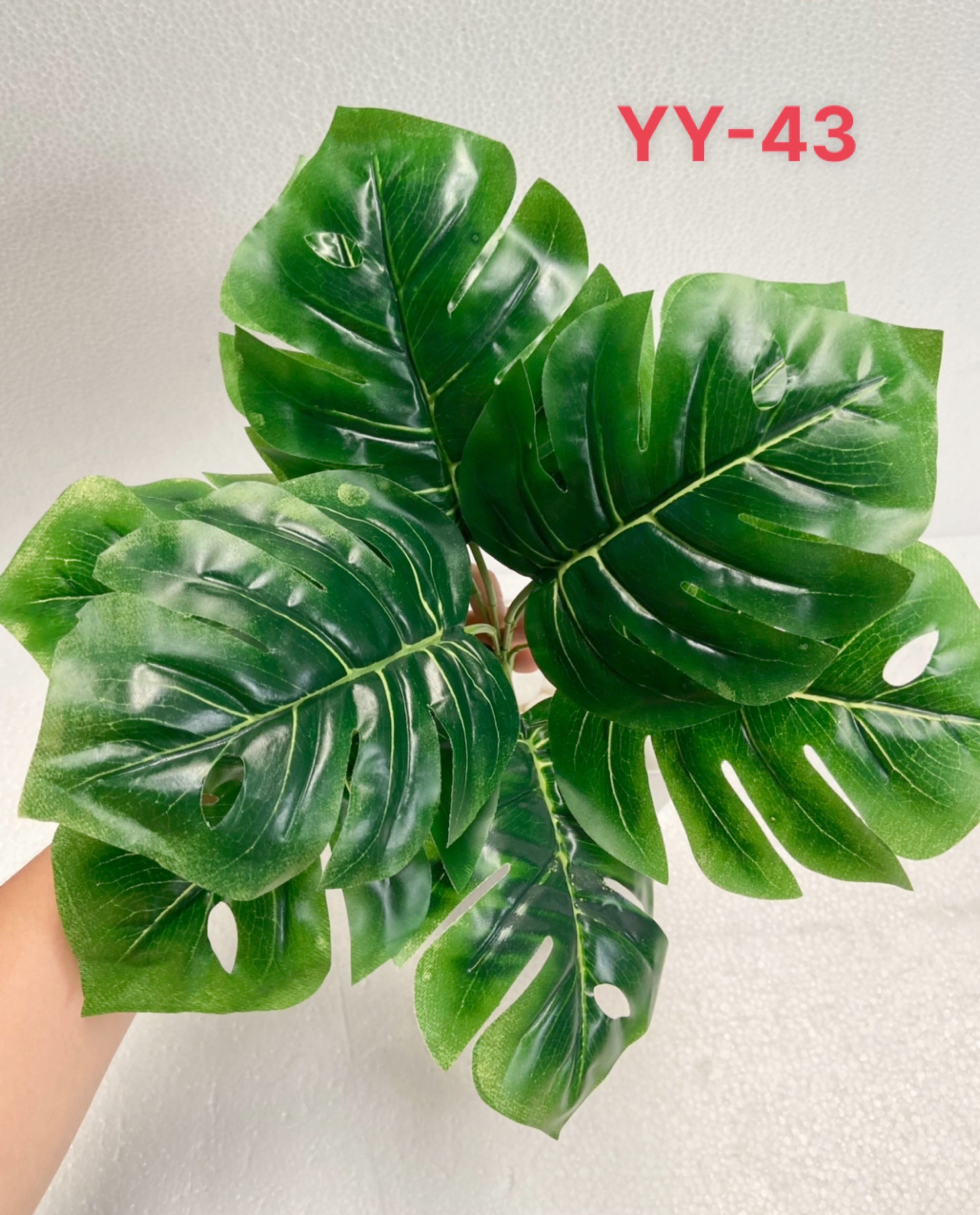 Cây trầu bà lá xẻ giả, cây giả trang trí, cắm chậu, làm tiểu cảnh, 9 lá, 33cm - YY-43